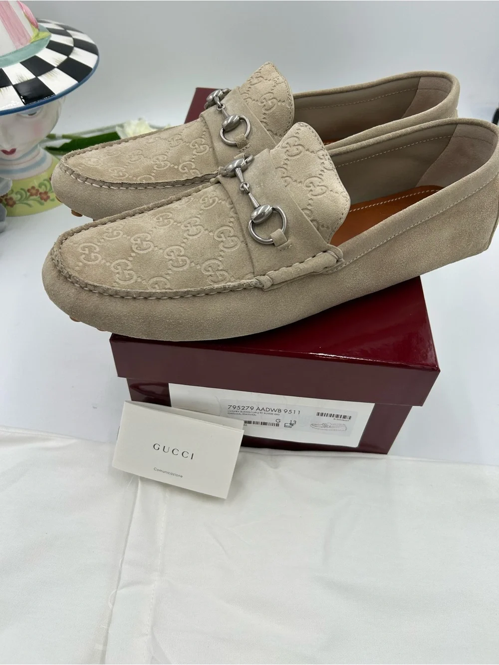 Men's Gucci GG logo suede driver loafers size 13 fits 13.5 US made in Italy - Picture 5 of 11